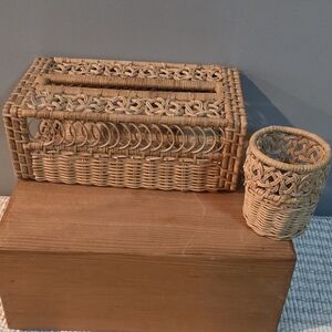 Woven Rattan Tissue Box and Cup Holder